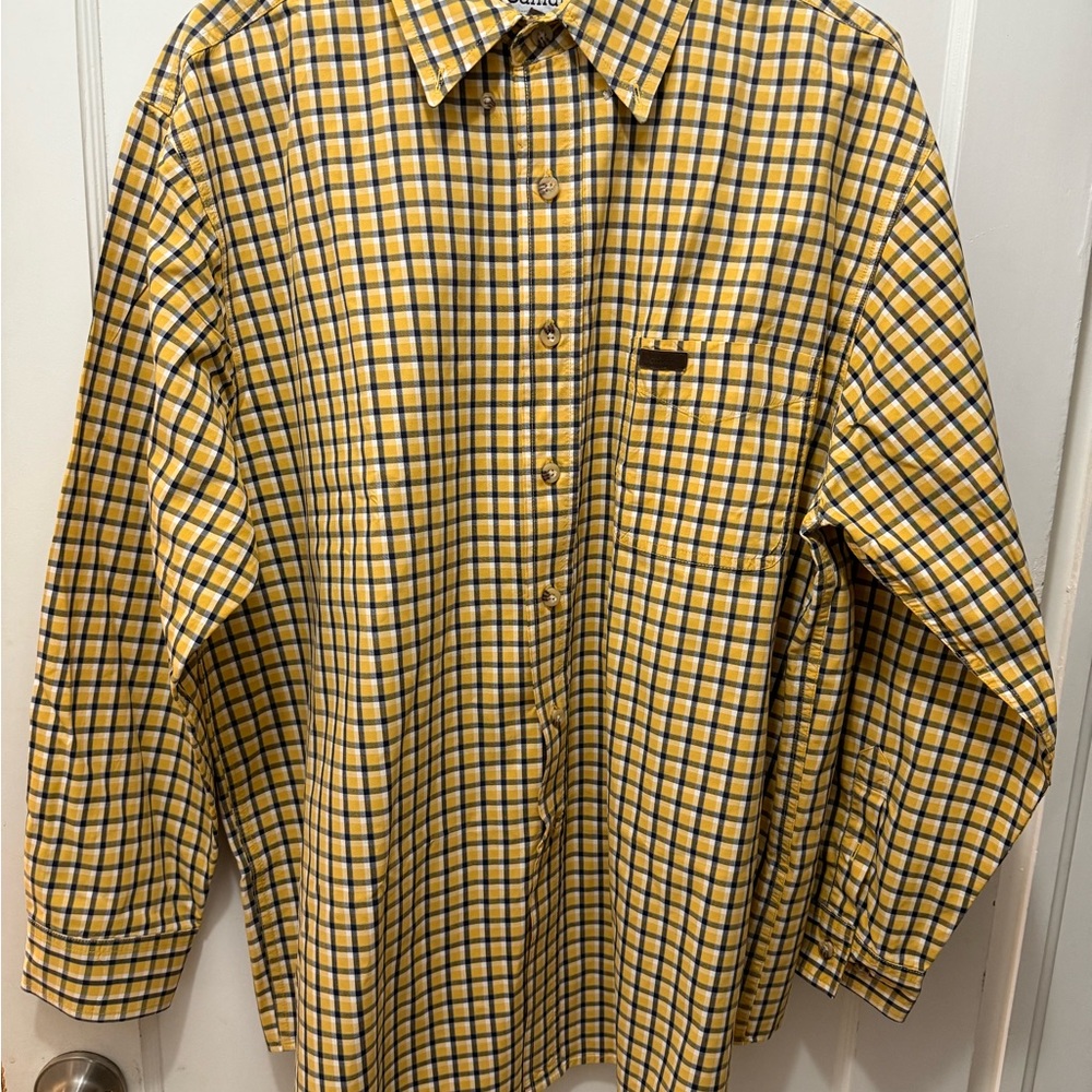 Carhartt Men's Relaxed Fit Button-Down Yellow and Blue Checkered Shirt